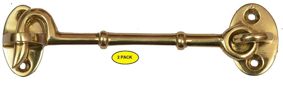 Set of 2 Solid Brass Cabin Door Hook Eye Latch Cabin Door Gate Latches Window Sash Catch Hook Lock Polished Lacquered Finish
