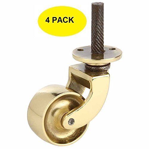 Set of 4, 1 1/4 Inch Solid Brass Swivel Caster Heavy Duty & Safe for All  Floors Perfect Replacement for Floor Mat Polished Lacquered Finish Caster