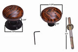 A29 Porcelain Rim Lock Knob Set, Swirl Brown Color, Black Powder Coat Stem