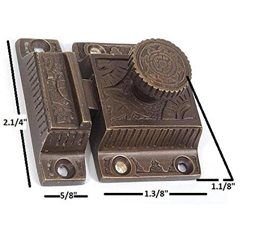 thumbnail image 2 of Weathered Bronze Cabinet Latch With Flower Knob - Solid Brass Antique Finish 2 of 11