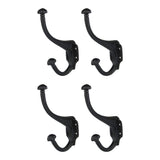 Set of 4 Heavy Duty Wall Mounted 6 Inch Double Coat Hooks in Black Powder Coat Finish Utility Solid Brass Decorative Hooks with Easy Installation Hardware