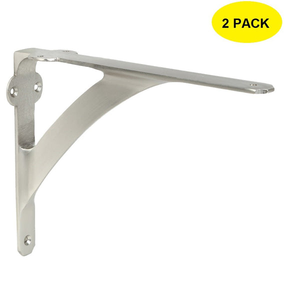 Set of 2 Classic 7 3/8 Inches Brass Shelf Brackets with Brushed Nickel Finish Heavy Duty Adjustable Support Brackets Easy Installation Hardware