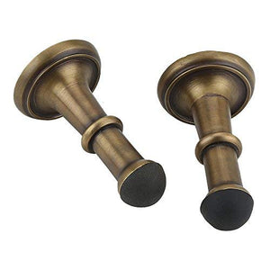 [Set of 2] 2 7/8 Inch Solid Brass Door Stop Hold Your Door Open Softly Antique Brass Finish Stopper Heavy Duty Flexible for Stronger Mount Protects Your Walls Door Stopper with Rubber Tip
